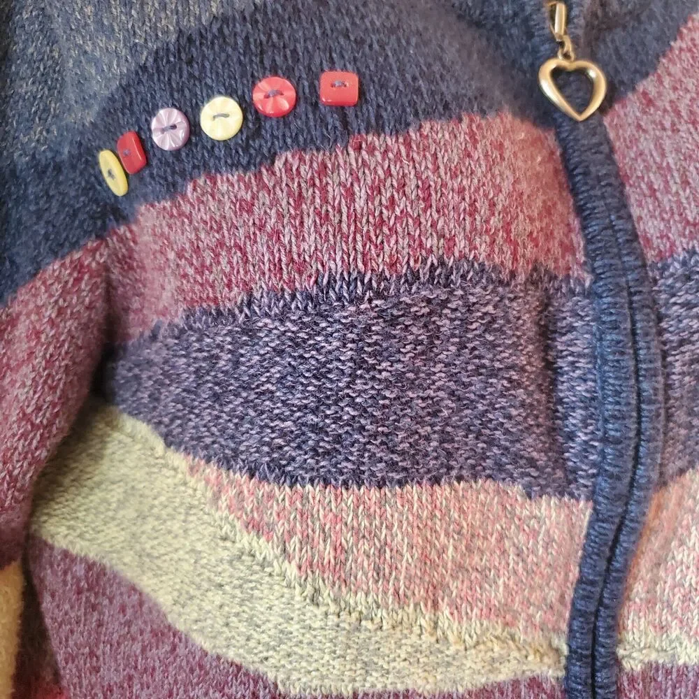 Vintage Y2K Christopher & Banks Multicolor Button Accent Zip Cardigan Sweater M - Picture 5 of 9